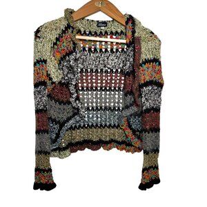 Vintage Colorful Artsy Patchwork Sweater Lettuce Hem Colorful Unique Elaris M